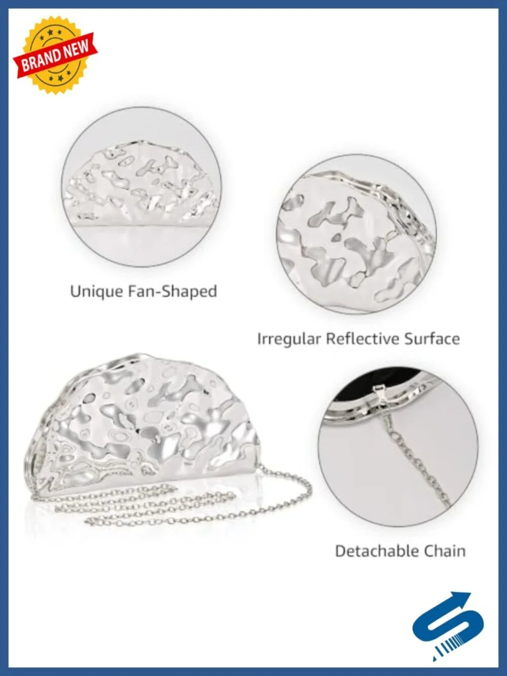 Acrylic Fan Clutch Purse Evening Bag with Detachable Chain Wedding Prom Cocktail